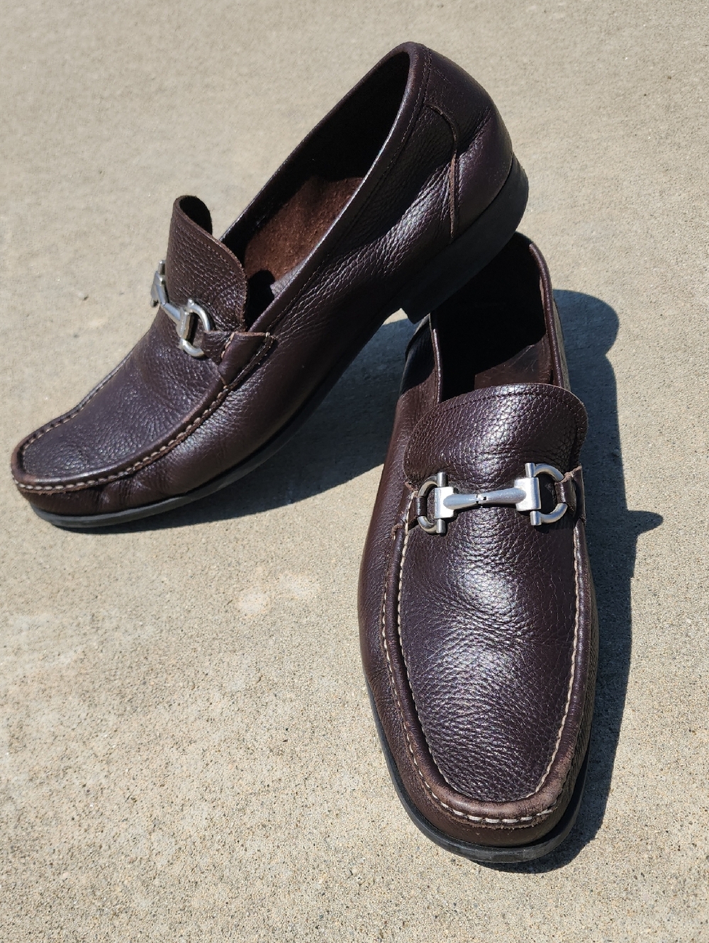 Salvatore Ferragamo Brown Leather Loafers Gancini Size 11 - Picture 2 of 16